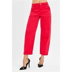 RISEN High Rise Ankle Cuffed Barrel Pants